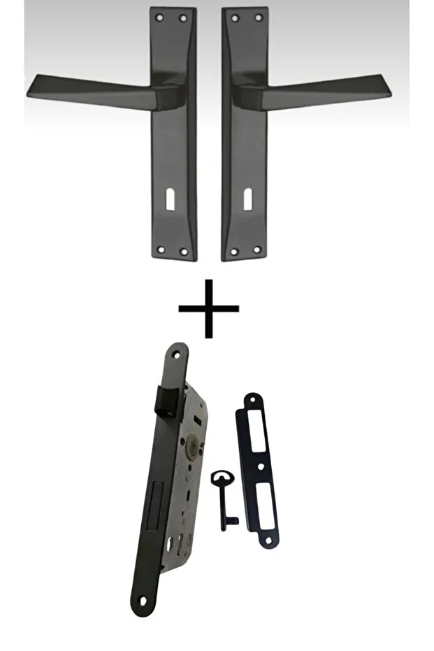 Prizma Aynalı Oda Kapı Kolu ve Sesiz Gömme Kilit Mat siyah